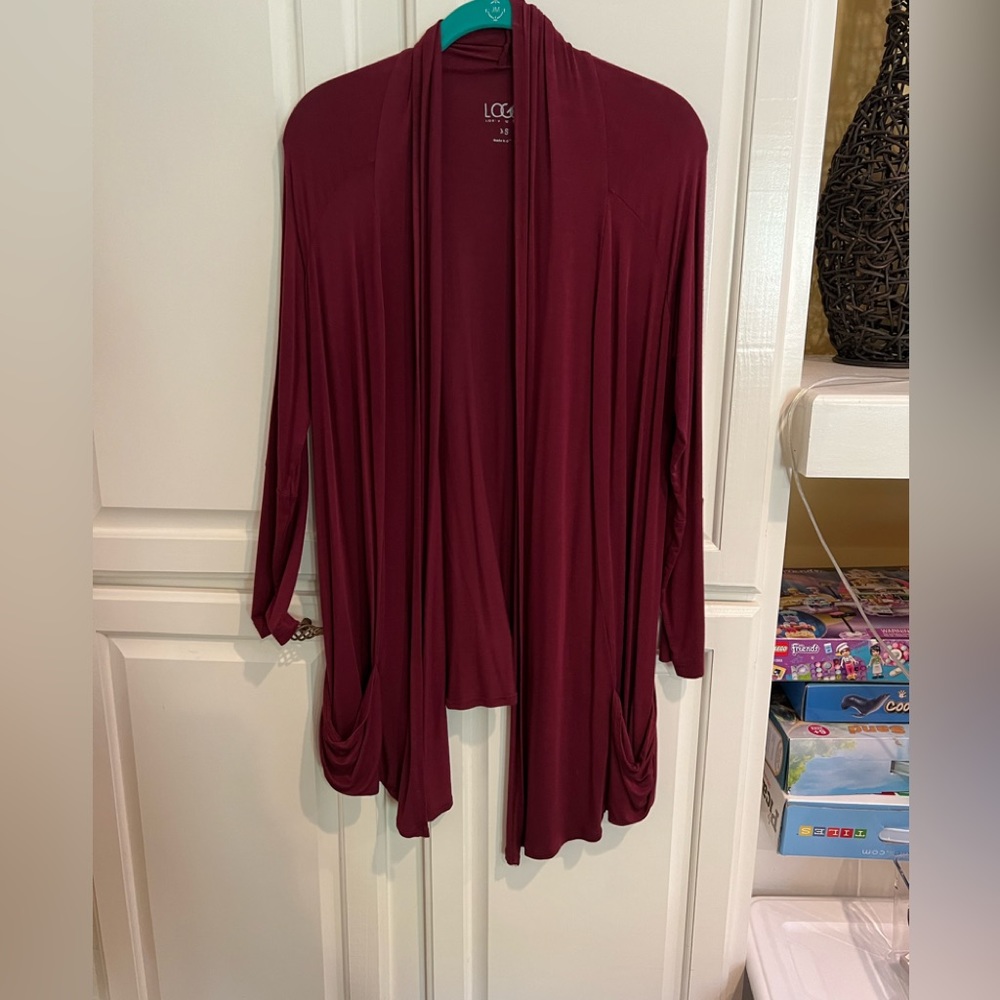 Cardigan pockets Rayon spandex sz XS/S Logo by Lori long sleeves